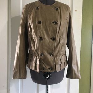 Old navy distressed leather tan ruffled jacket m